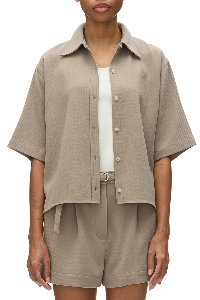 Boxy Short Sleeve Wool Shirt, Main, color, STONE GREY