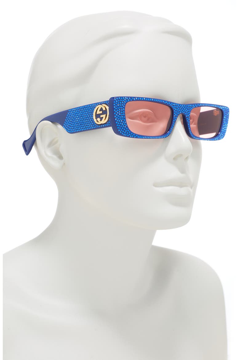 57mm Rectangle Sunglasses, Alternate, color, BLUE CRYSTAL