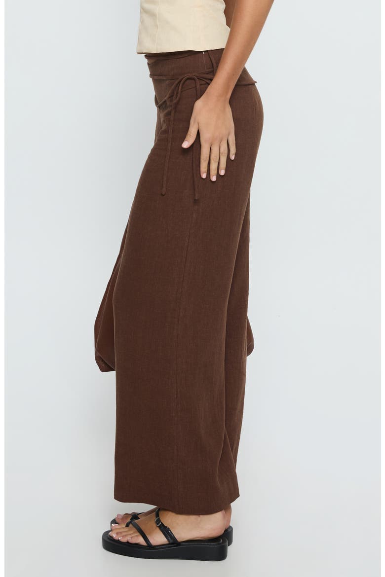 Silver Moon Tie Waist Linen Blend Pants, Alternate, color, BROWN