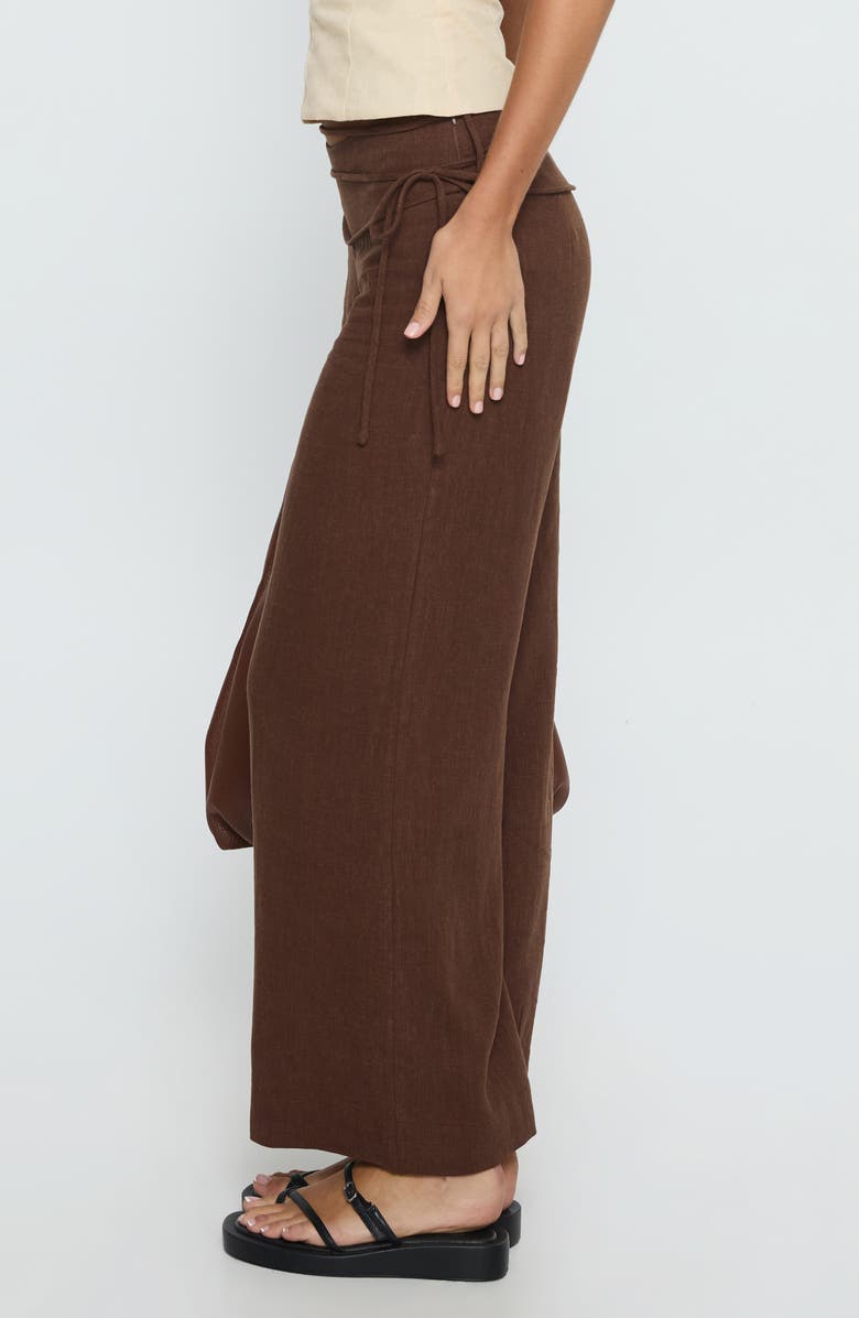 Princess Polly Silver Moon Tie Waist Linen Blend Pants, Alternate, color, Brown