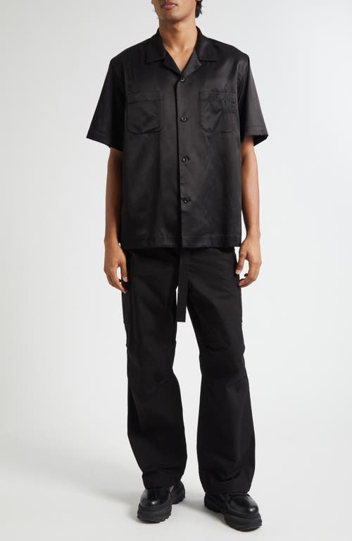 Sacai Where The Wild Things Are Embroidered Satin Camp Shirt In Black