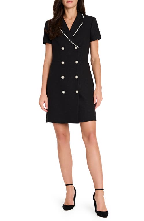 Tahari Asl Faux Pearl Trim Tweed Dress In Black