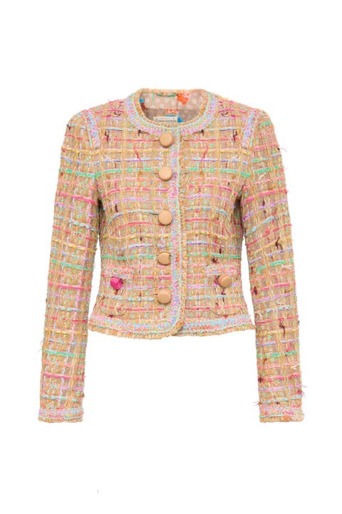 Tweed Jacket With Trim And Fringes