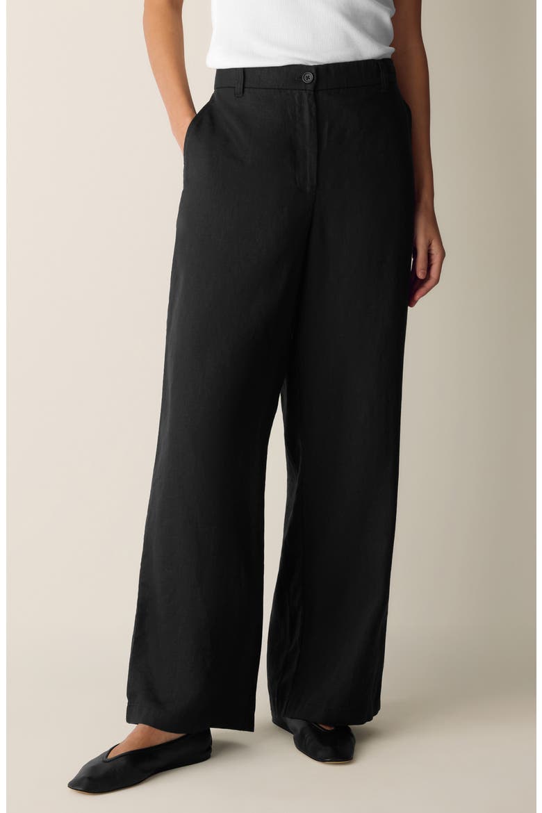 High Waist Organic Linen Pants, Main, color, BLACK