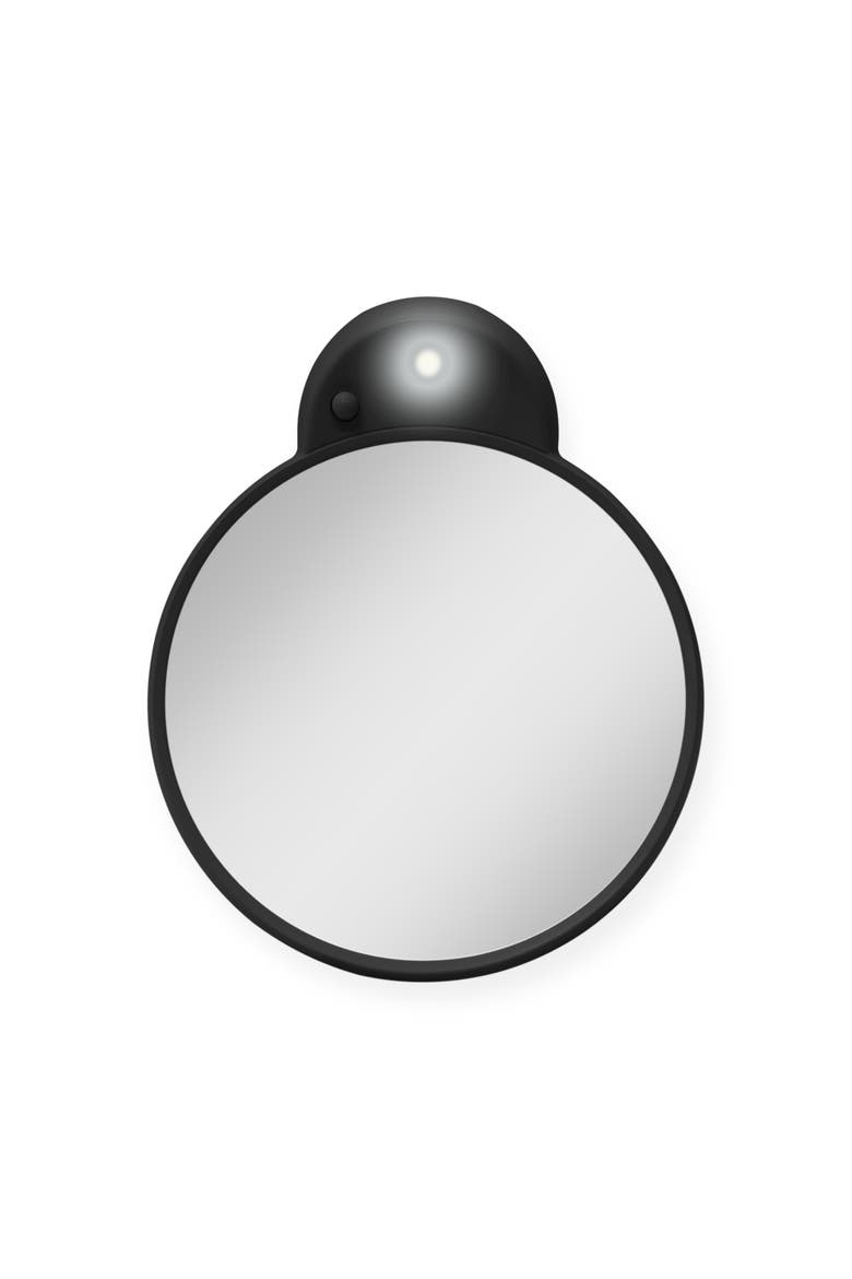 Lighted Compact Mirror with 15X Magnification & Retractable Suction Cups, Alternate, color, Black