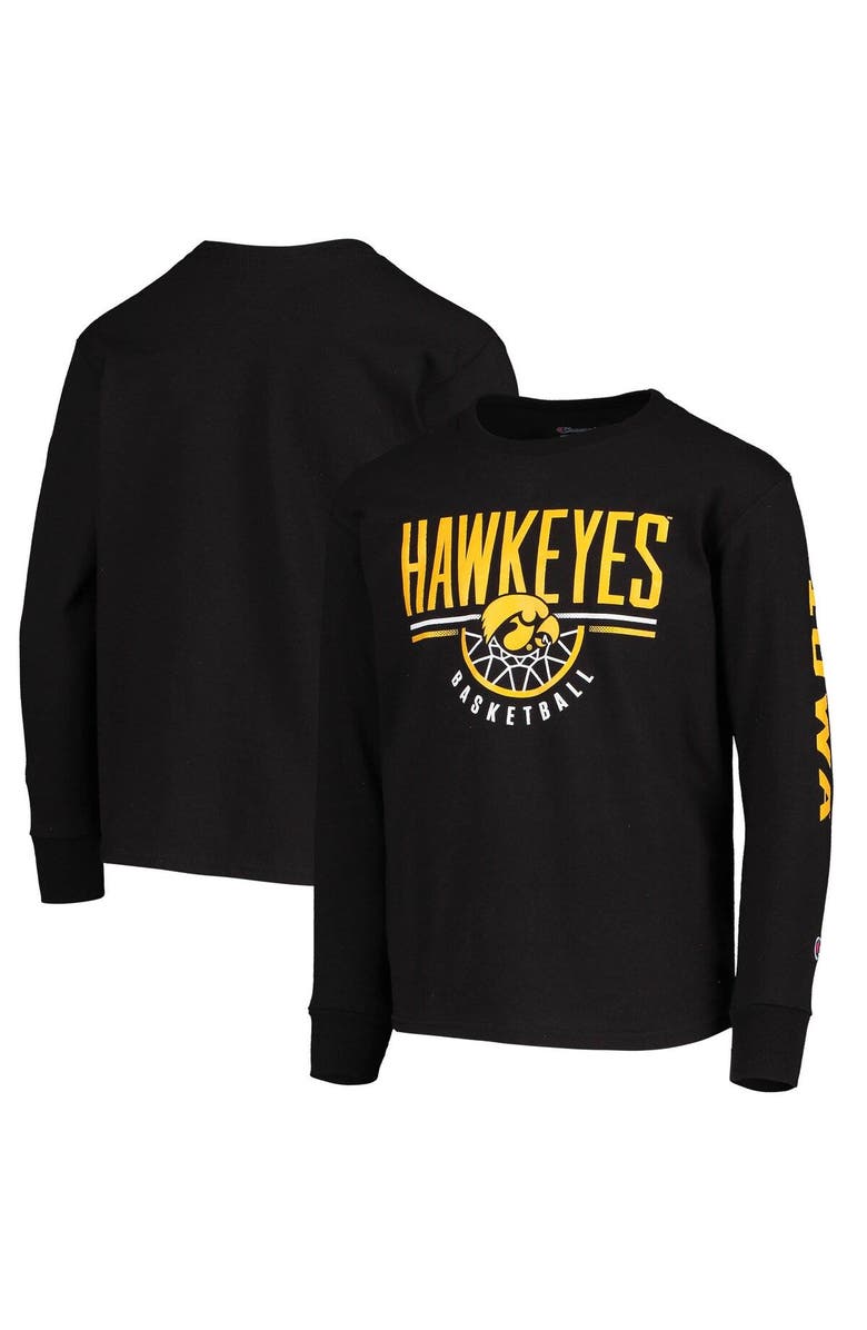 Champion Youth Champion Black Iowa Hawkeyes Basketball Long Sleeve T-Shirt, Main, color, 