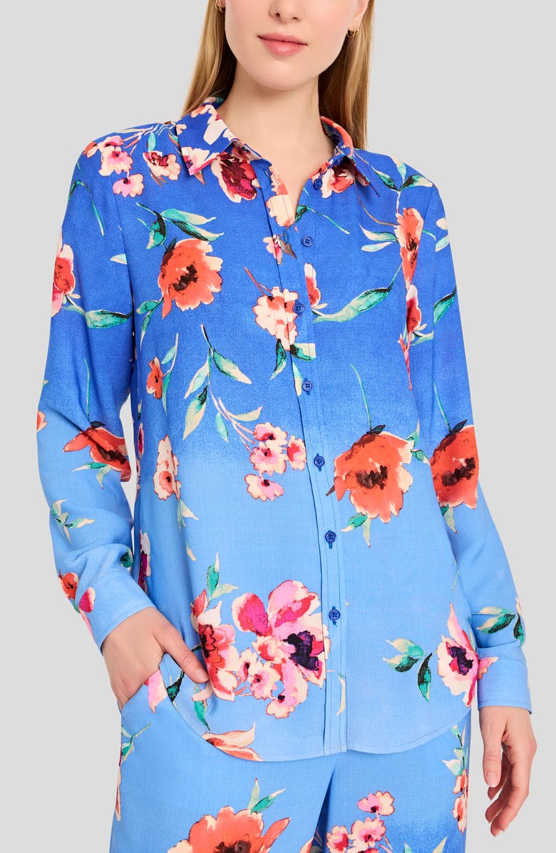 Tahari ASL Floral Print Shirt, Alternate, color, Peri Floral