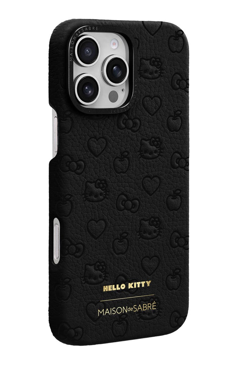 MAISON de SABRÉ Leather Phone Case, Alternate, color, Black Caviar (Hello Kitty)
