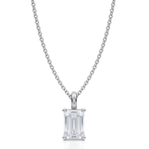 Emerald Solitaire Lab Diamond Pendant Necklace 14K 1.50ct