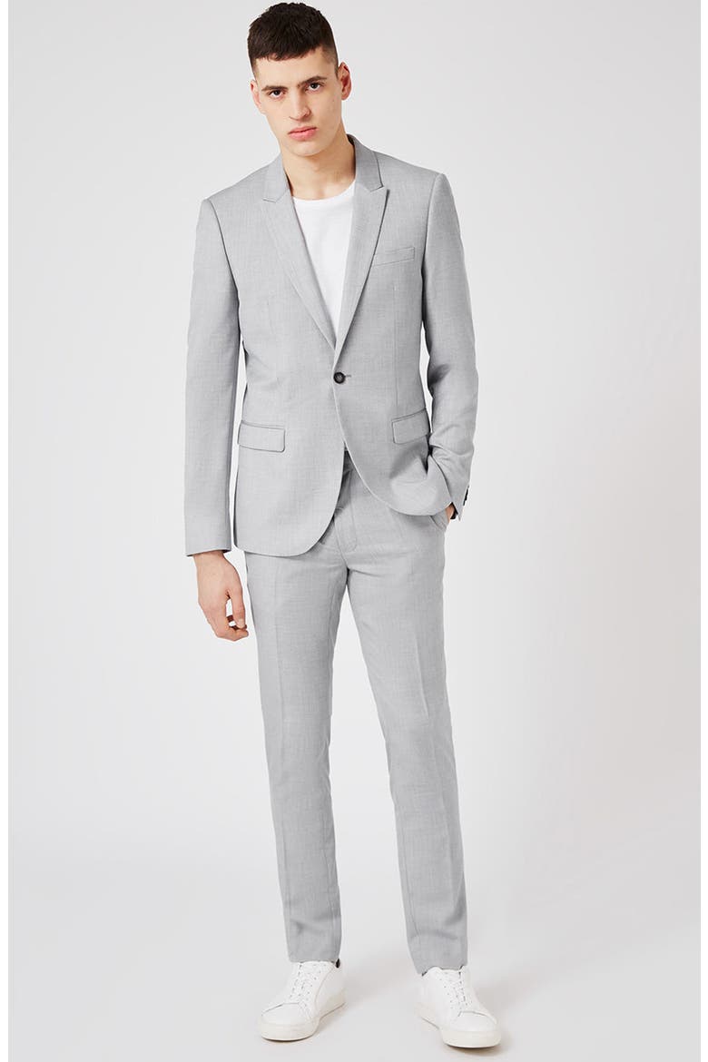 Skinny Fit Crosshatch Trousers, Alternate, color, GREY