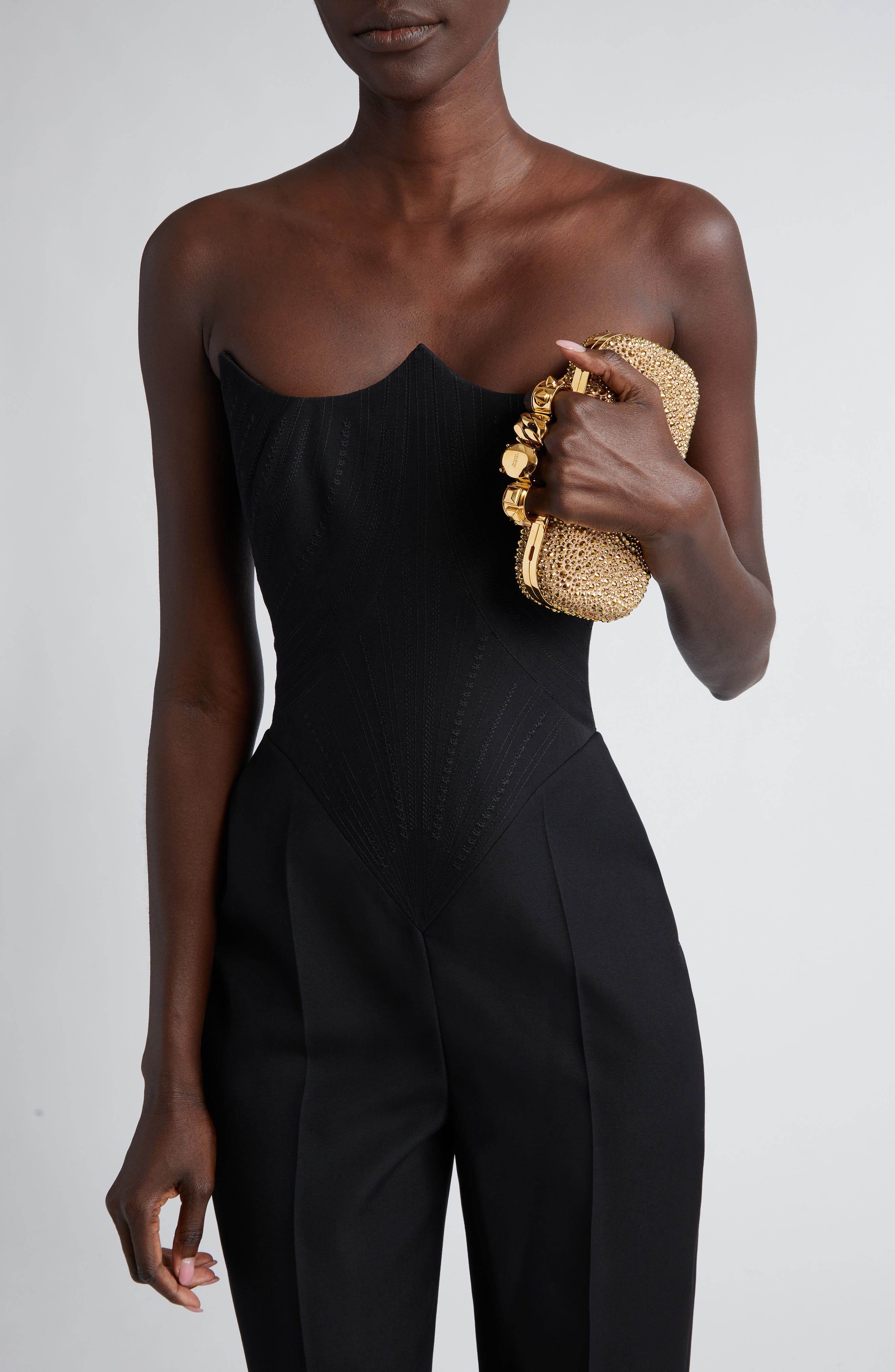 McQueen Skull Crystal Embellished Knuckle Clutch, Alternate, color, 