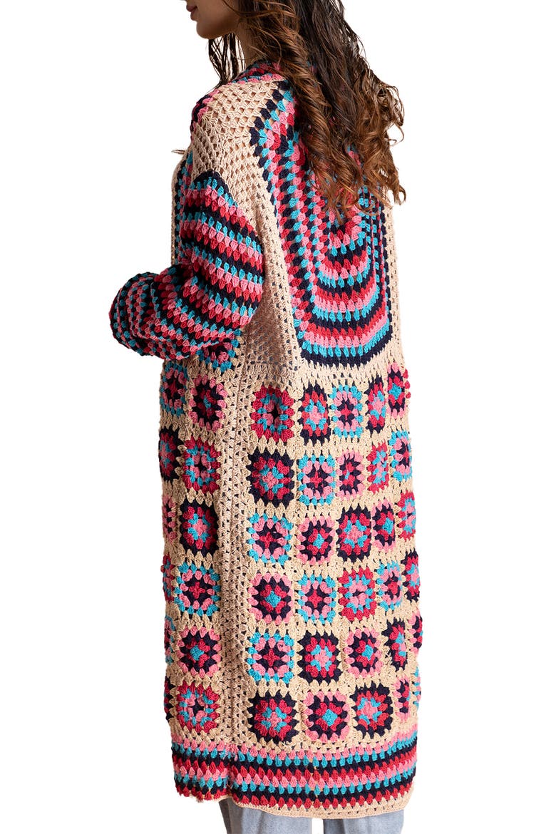 Granny Square Crochet Longline Cardigan, Alternate, color, PINK