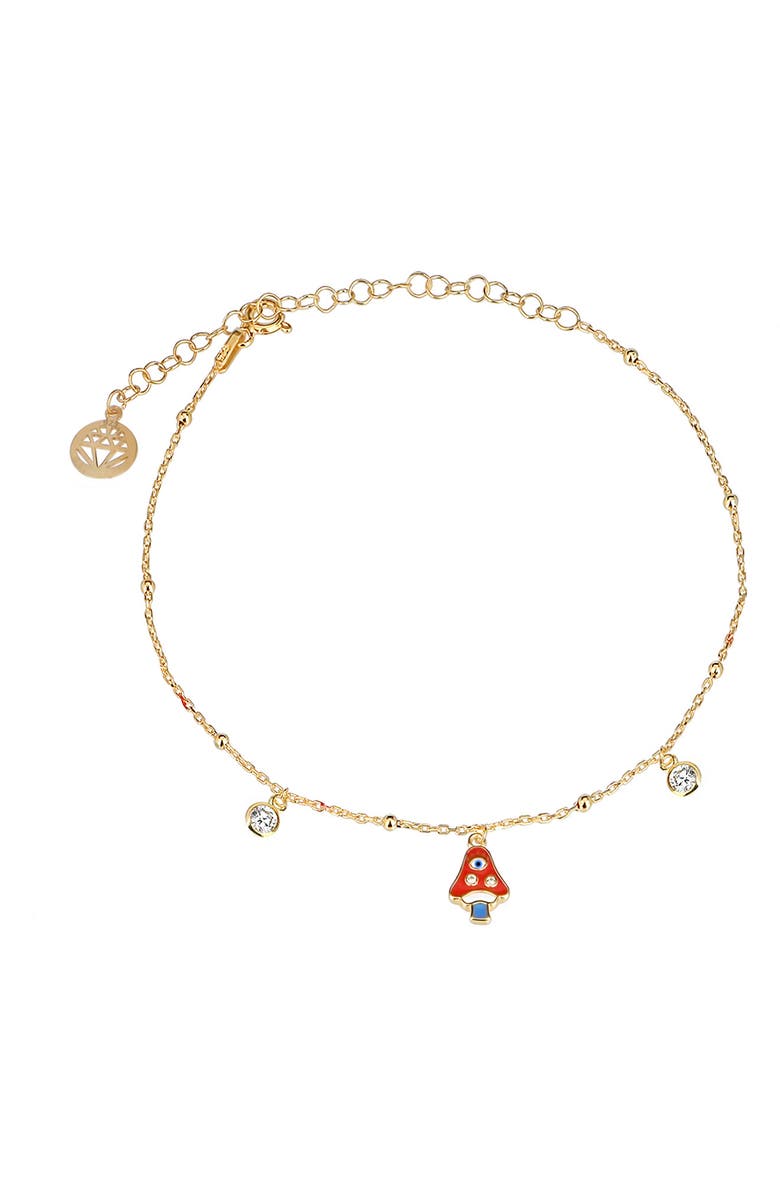 GABI RIELLE Vacay Dreamy Collection 14K Gold Plated Sterling Silver Lucky Magic Mushroom Anklet, Main, color,