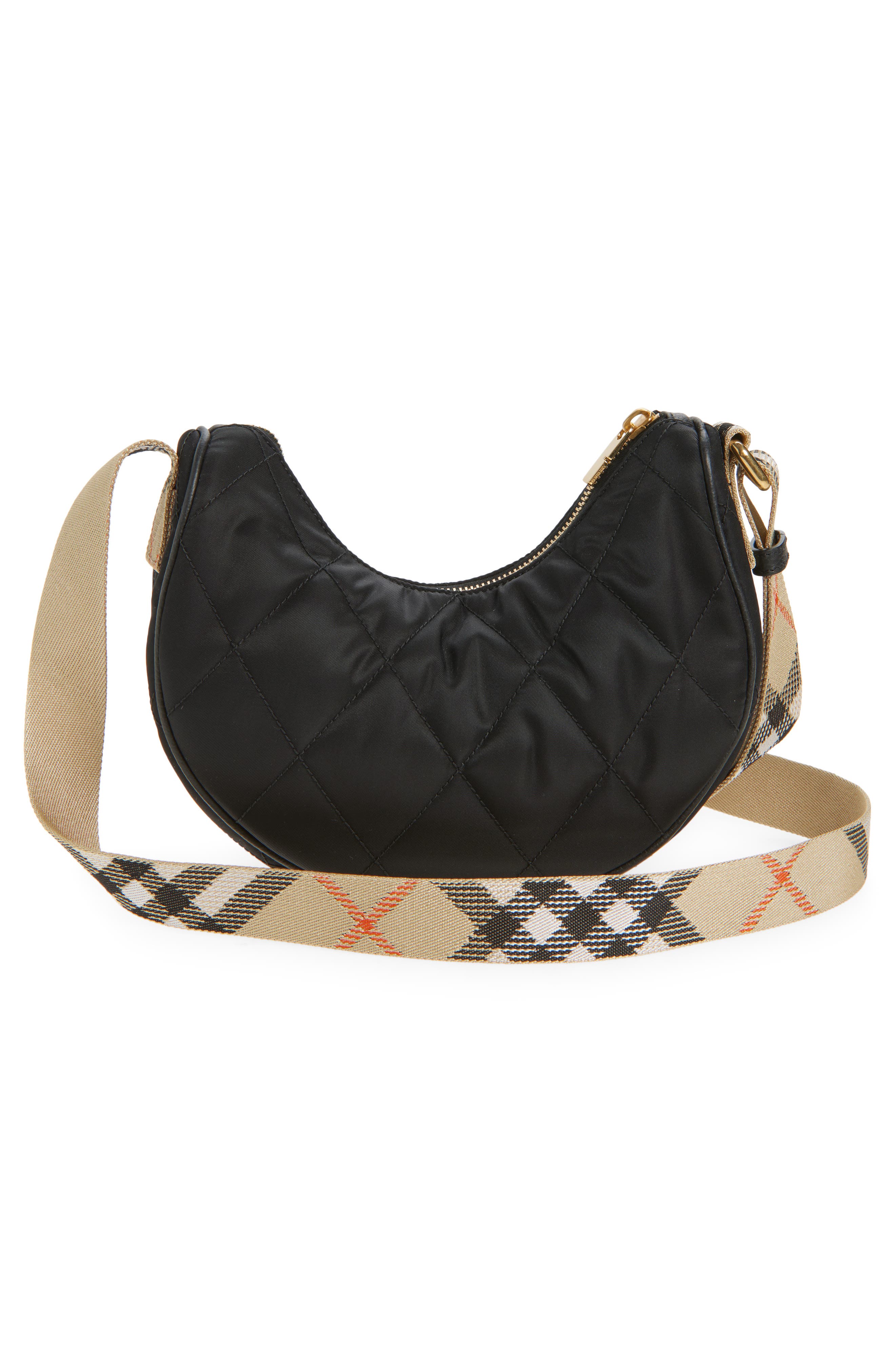 Burberry Horseshoe Quilted Nylon Crossbody Bag, Alternate, color, Black