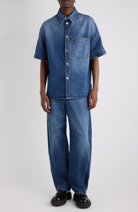 Short Sleeve Denim Button-Up Shirt