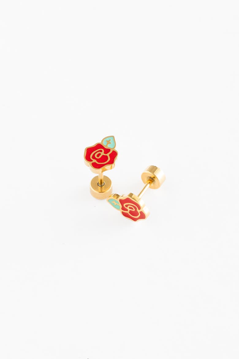 Rose Stud Earrings, Alternate, color, Red