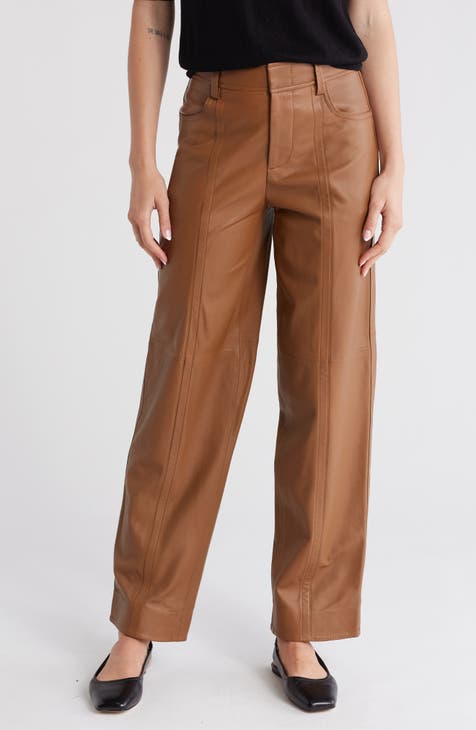 Seam Front Straight Leg Leather Pants