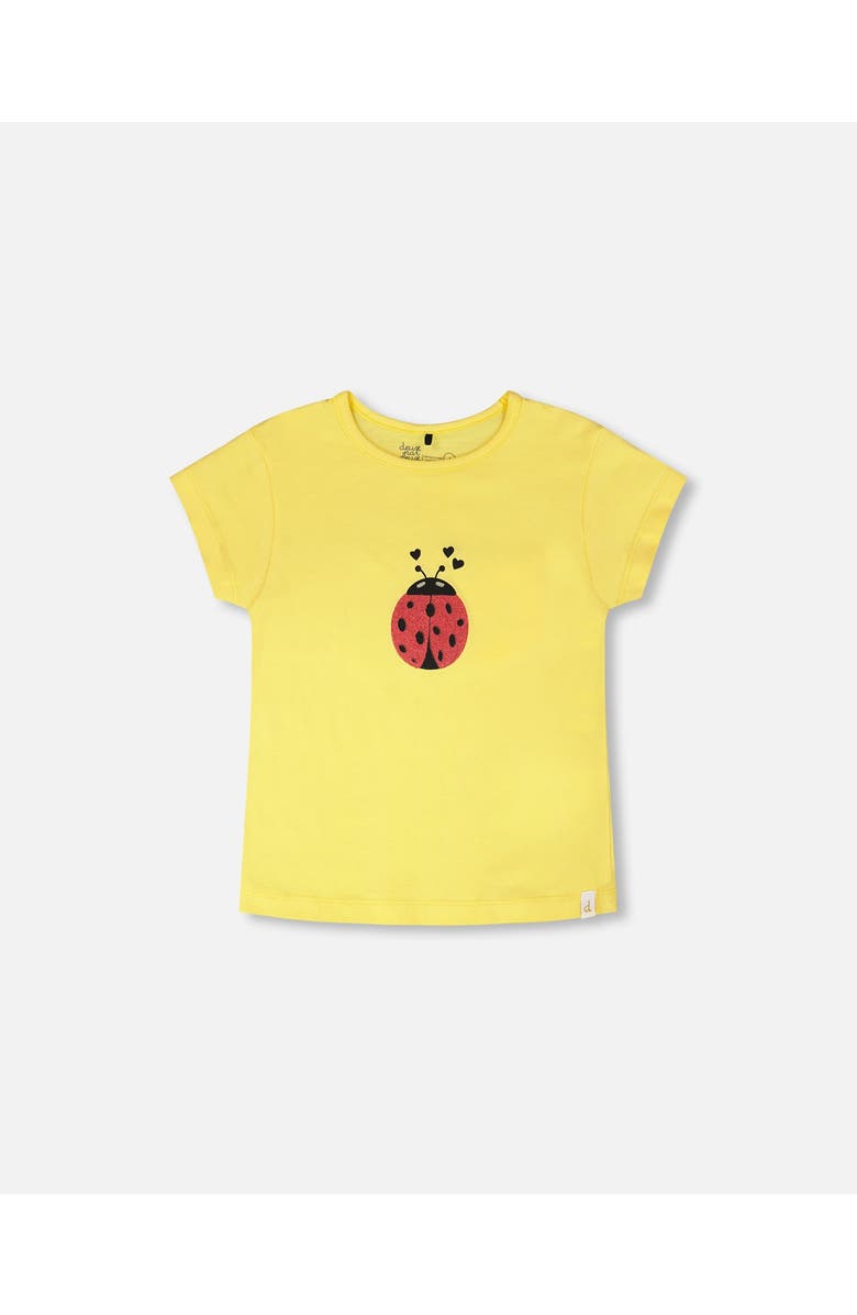 Deux par Deux Organic Cotton Jersey Short Sleeve Ladybug T-Shirt, Main, color, Yellow
