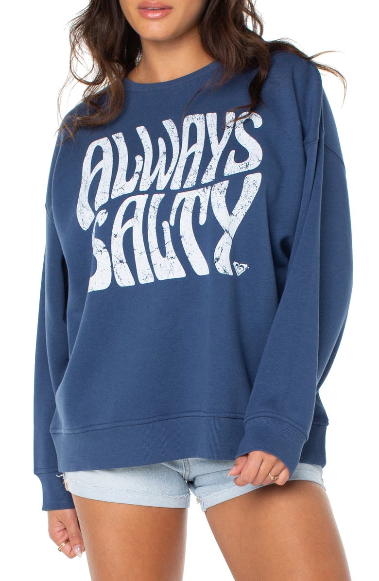 Roxy Morning Hike Oversize Fleece Graphic Sweatshirt, Main, color, Sargasso Sea Always Salty