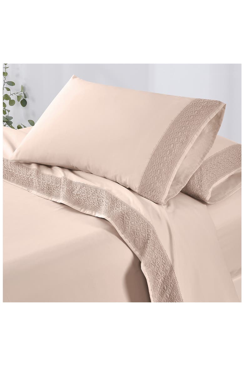 Crochet Lace 4-Piece Sheet Set, Main, color, BLUSH