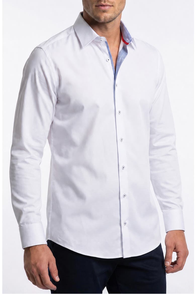 Stretch Cotton Long Sleeve Button Up Shirt, Main, color, WHITE