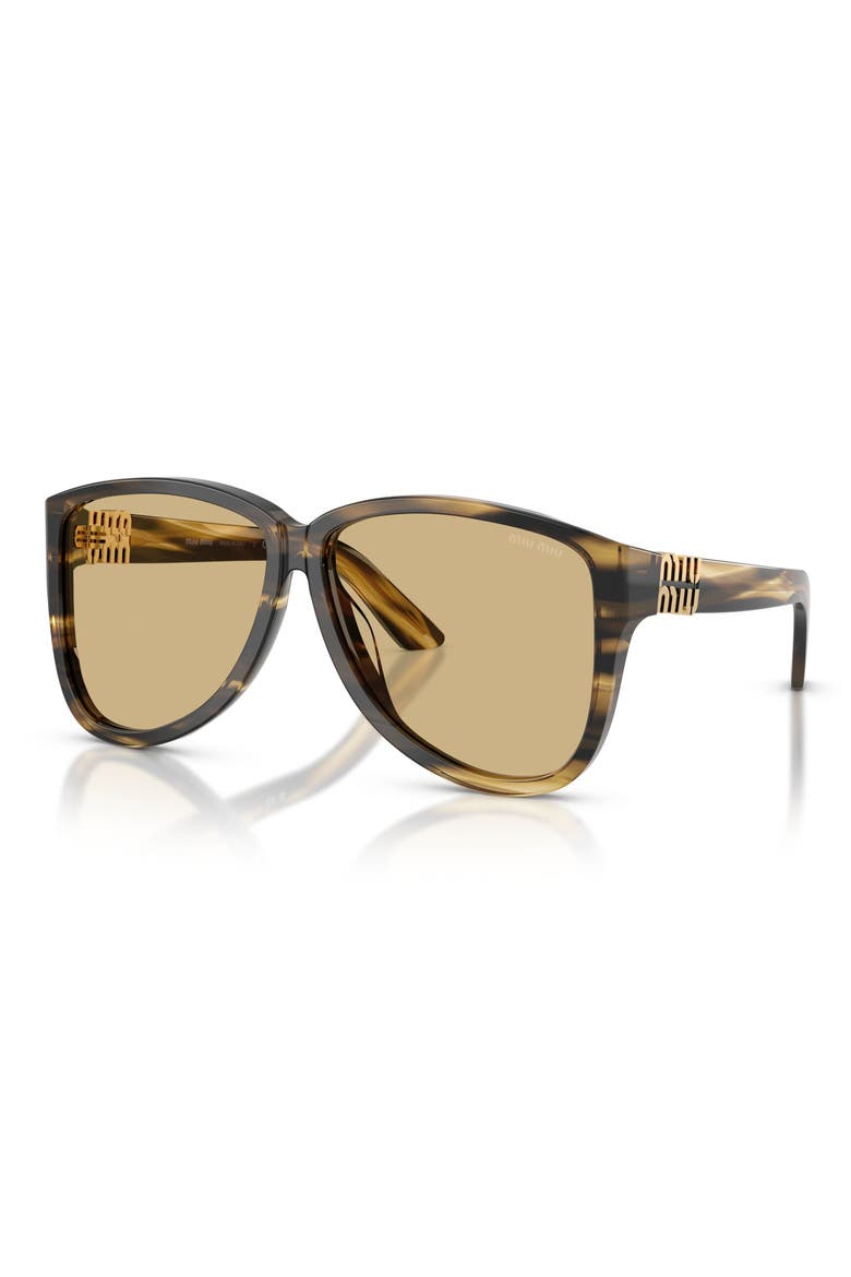 61mm Oversize Pilot Sunglasses, Alternate, color, STRIPED LODEN / YELLOW