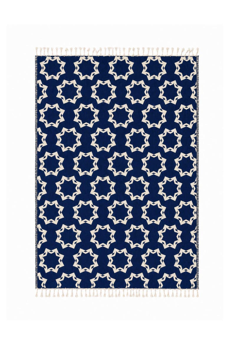 Rossette Reversible Organic Cotton Throw Blanket, Main, color, Navy