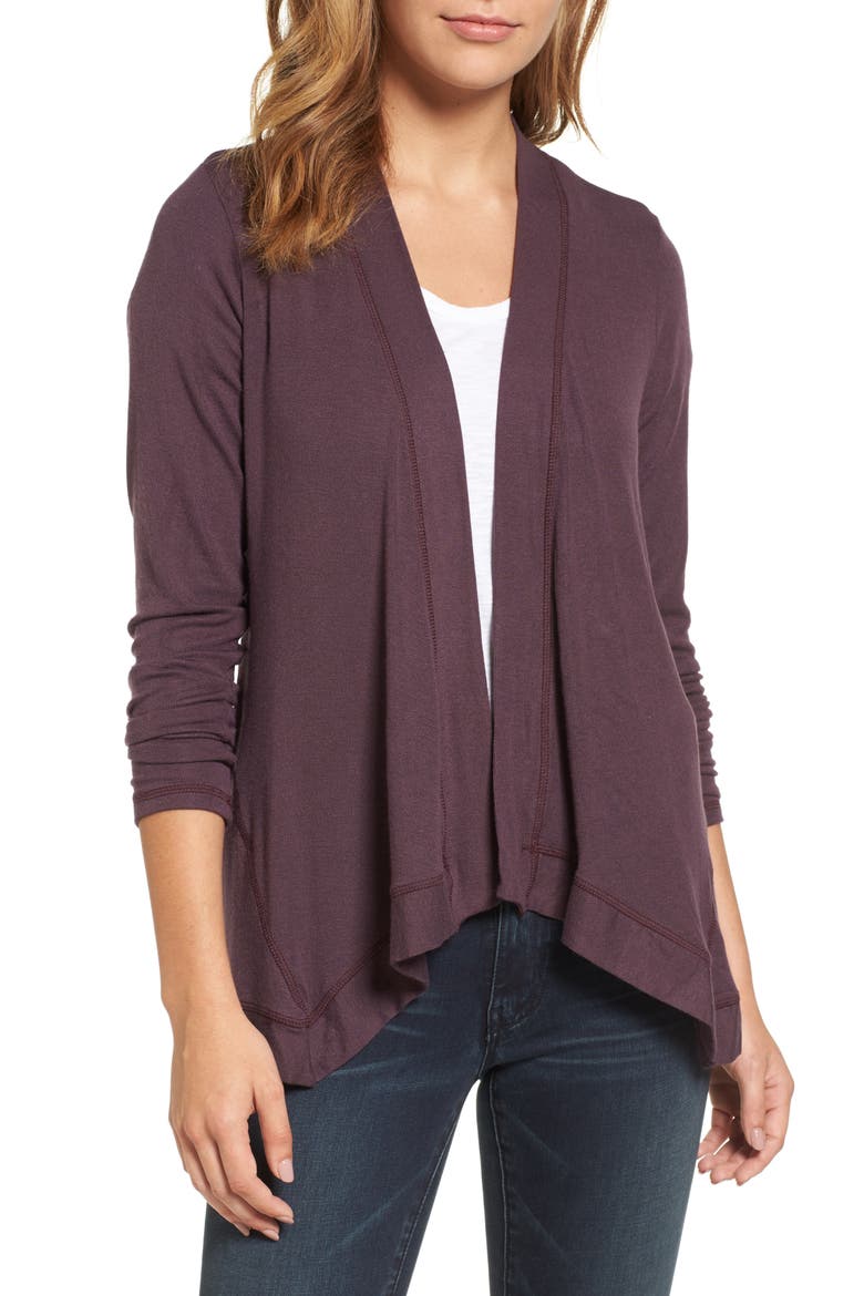 Exposed Topstitch Cardigan, Main, color, BURGUNDY
