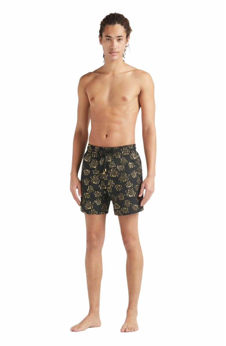 Vilebrequin Men
s Jacquard Ronde des Tortues Swim Trunks, Main, color, Noir