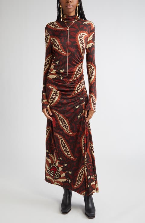 Start Point Print Long Sleeve Jersey Maxi Dress
