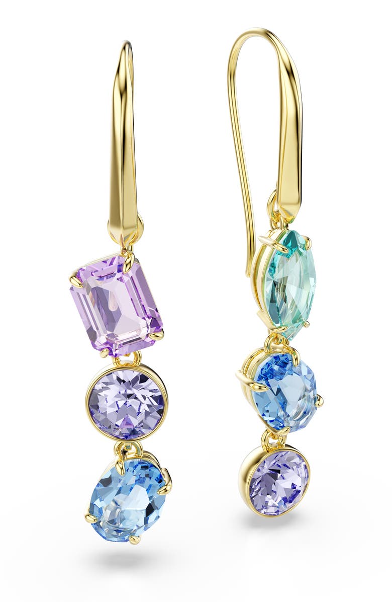 Swarovski Gema Crystal Mismatched Drop Earrings, Alternate, color, Gold/ Multi