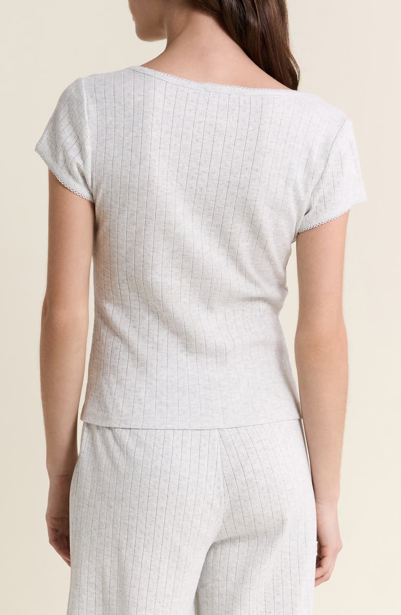 Etam Katell Pointelle Cotton Pajama Top, Alternate, color, Grey