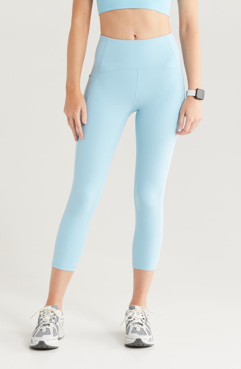 Zella Studio Luxe High Waist Pocket Crop Leggings, Main, color, Blue Sky