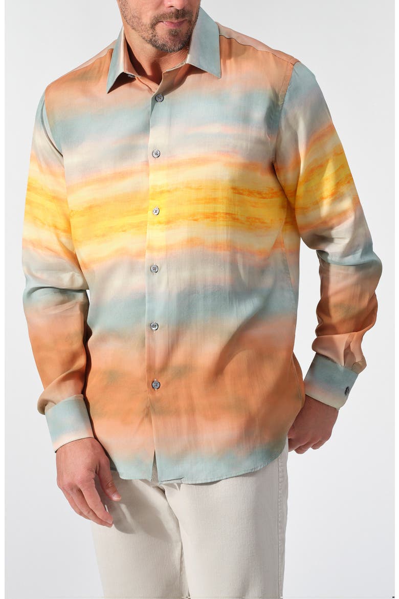 Horizon Fade Print Lyocell Shirt, Main, color, RUST