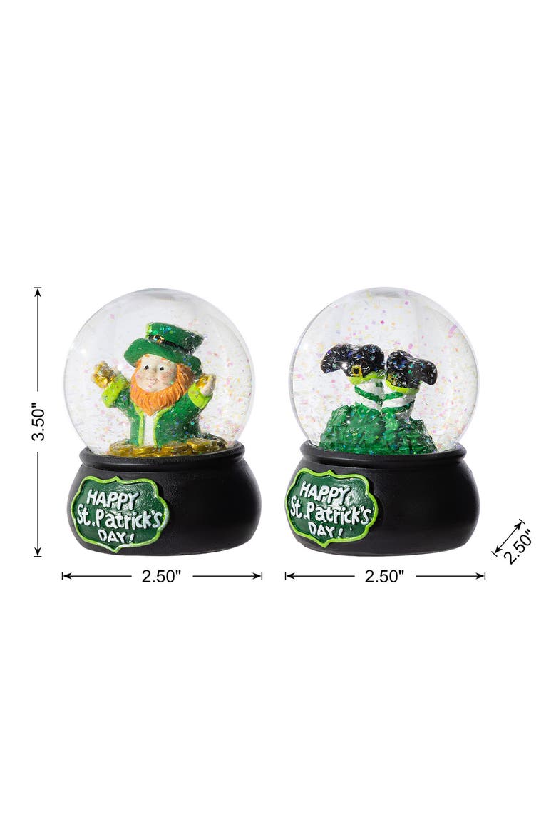 Set of 2 65mm St. Patrick's Resin Leprechaun Waterglobes, Alternate, color, Green