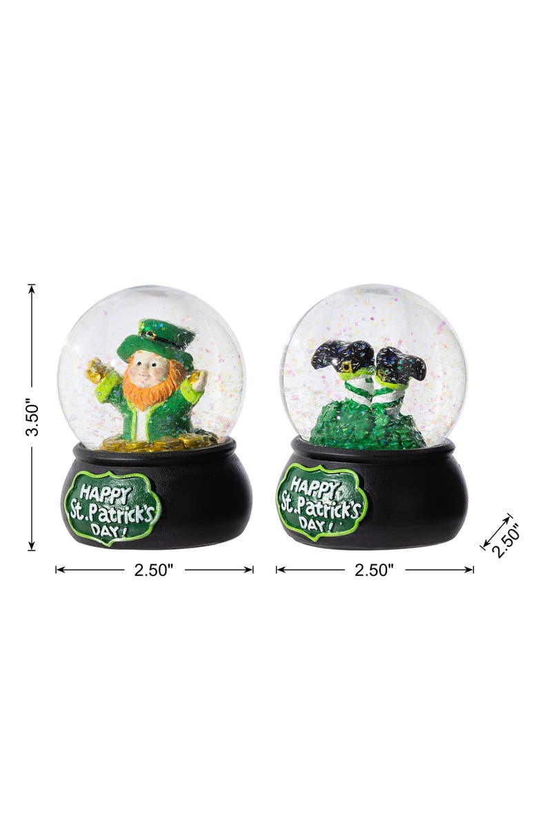 Glitzhome Set of 2 65mm St. Patrick's Resin Leprechaun Waterglobes, Alternate, color, Green