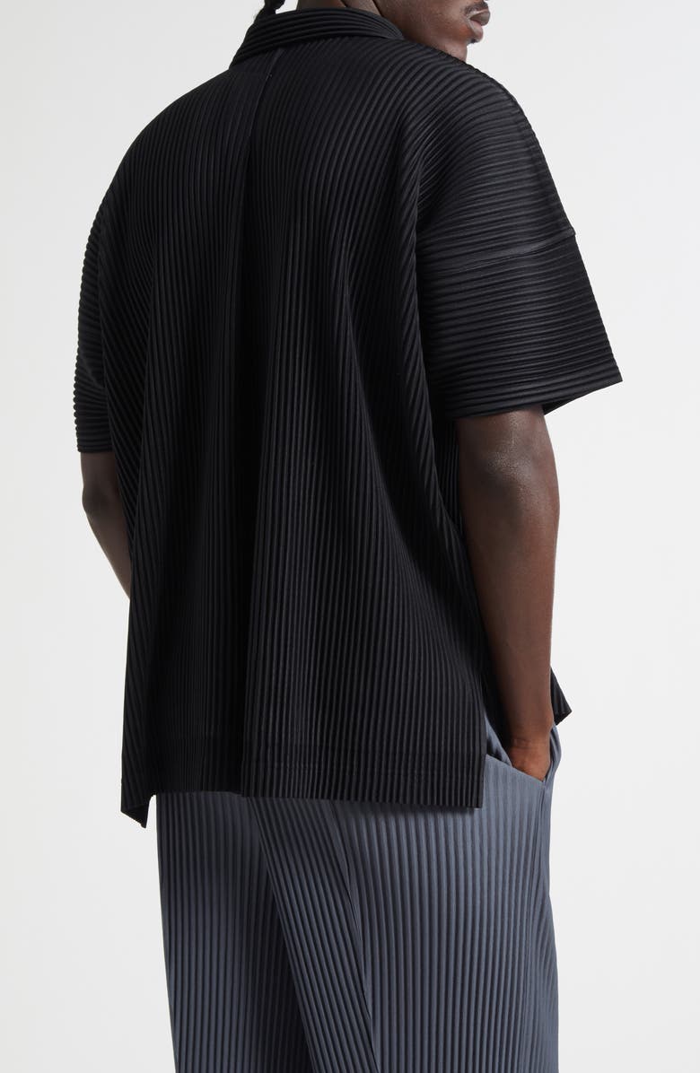 Homme Plissé Issey Miyake Monthly Colors July Pleated Short Sleeve Button-Up Shirt, Alternate, color, Black