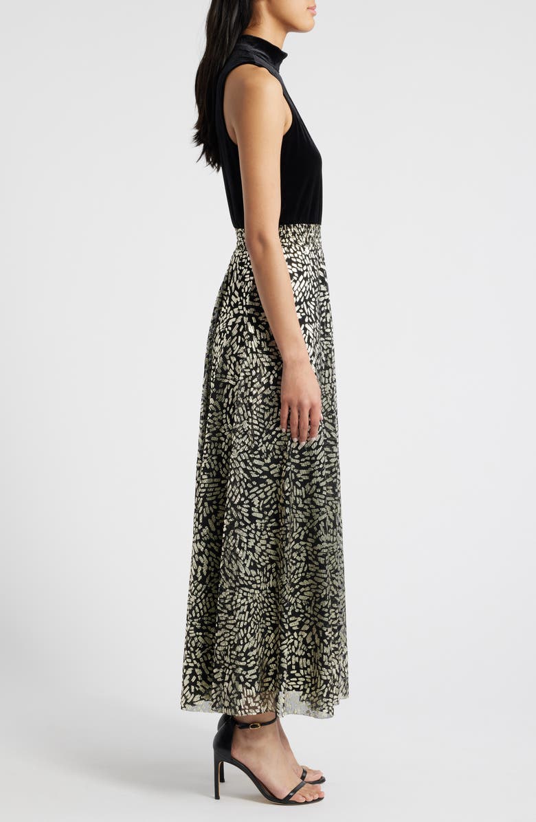 Halogen<sup>®</sup> Mixed Media Metallic Print Gown, Alternate, color, Gold/Black