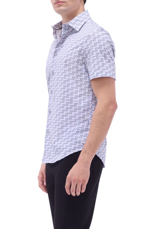 Bugatchi Miles Ooohcotton® Geometric Print Short Sleeve Button-up Shirt In Zinc