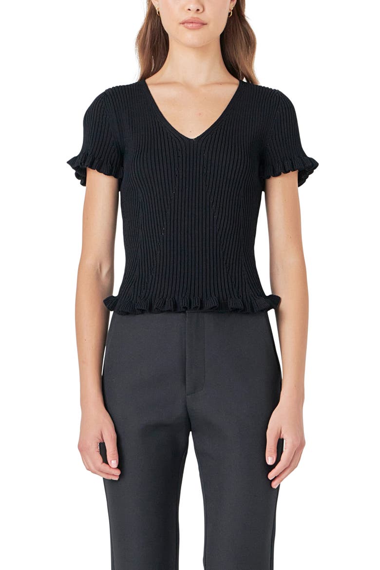 Lettuce Edge Rib Top, Alternate, color, BLACK