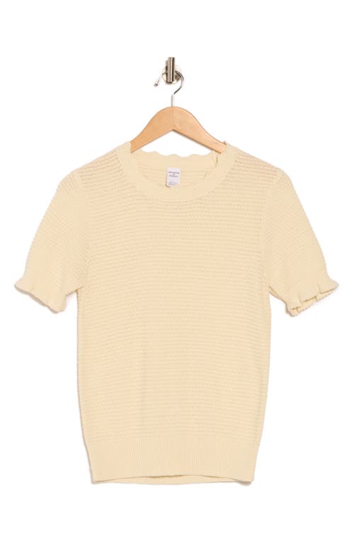 Melrose And Market Scalloped Short Sleeve Cotton Blend Sweater In Neutral