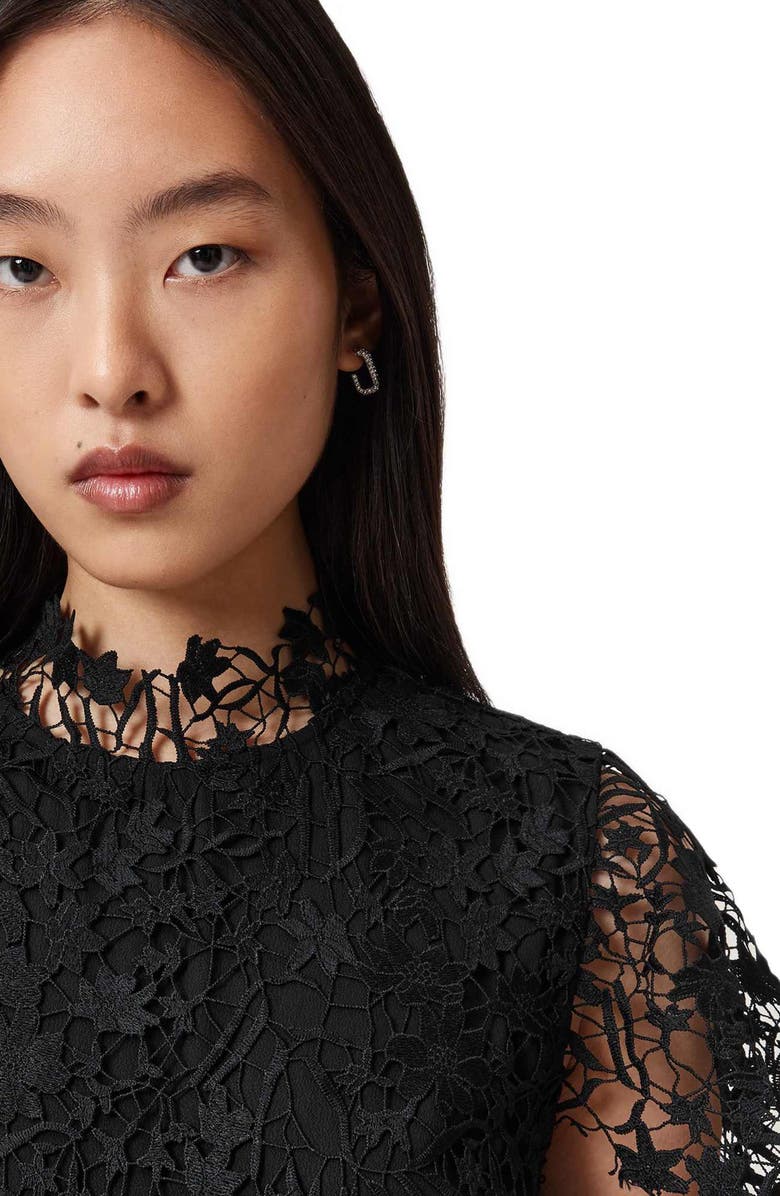 AllSaints Saege Lace Midi Dress, Alternate, color, Black