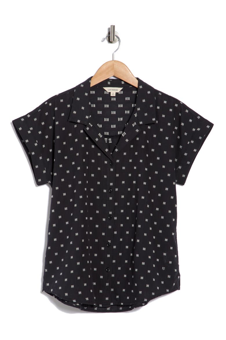 Clip Dot Cotton Blend Camp Shirt, Alternate, color, BLACK CLIPDOT