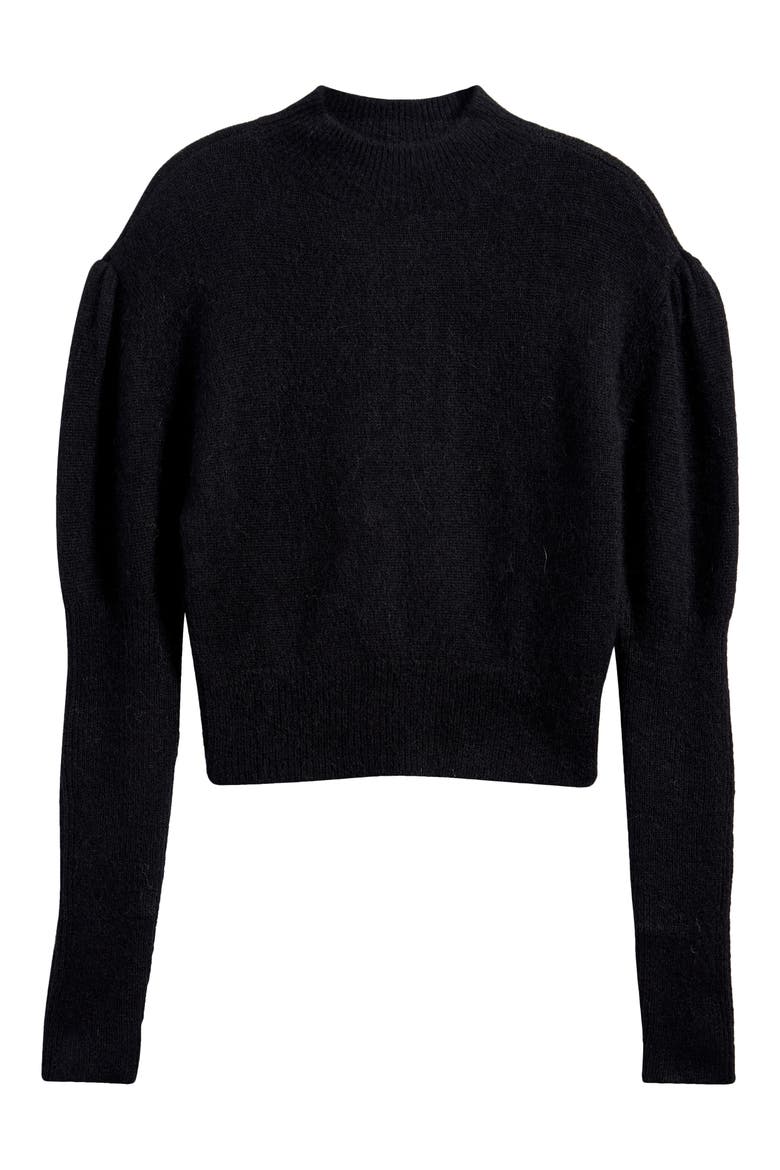 Mock Neck Puff Sleeve Alpaca Blend Sweater, Alternate, color, TRUE BLACK