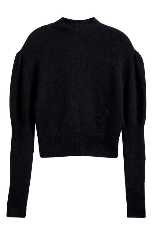 Madewell Mock Neck Puff Sleeve Alpaca Blend Sweater In True Black