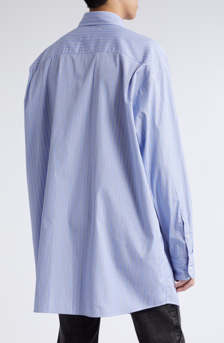 Maison Margiela Stripe Oversize Organic Cotton Oxford Button-Down Shirt, Alternate, color, Blue Stripes