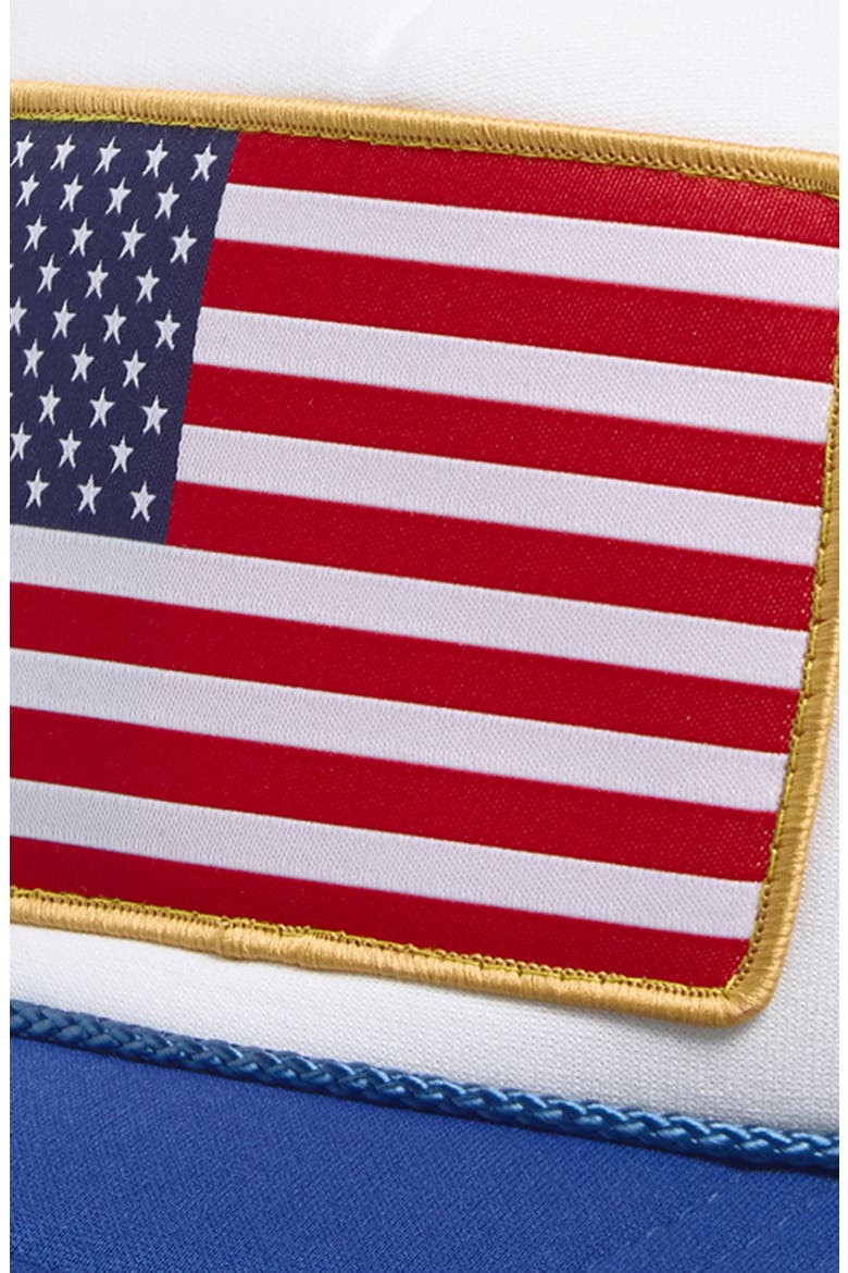 American Flag Patch Trucker Hat, Alternate, color, BLUE & WHITE