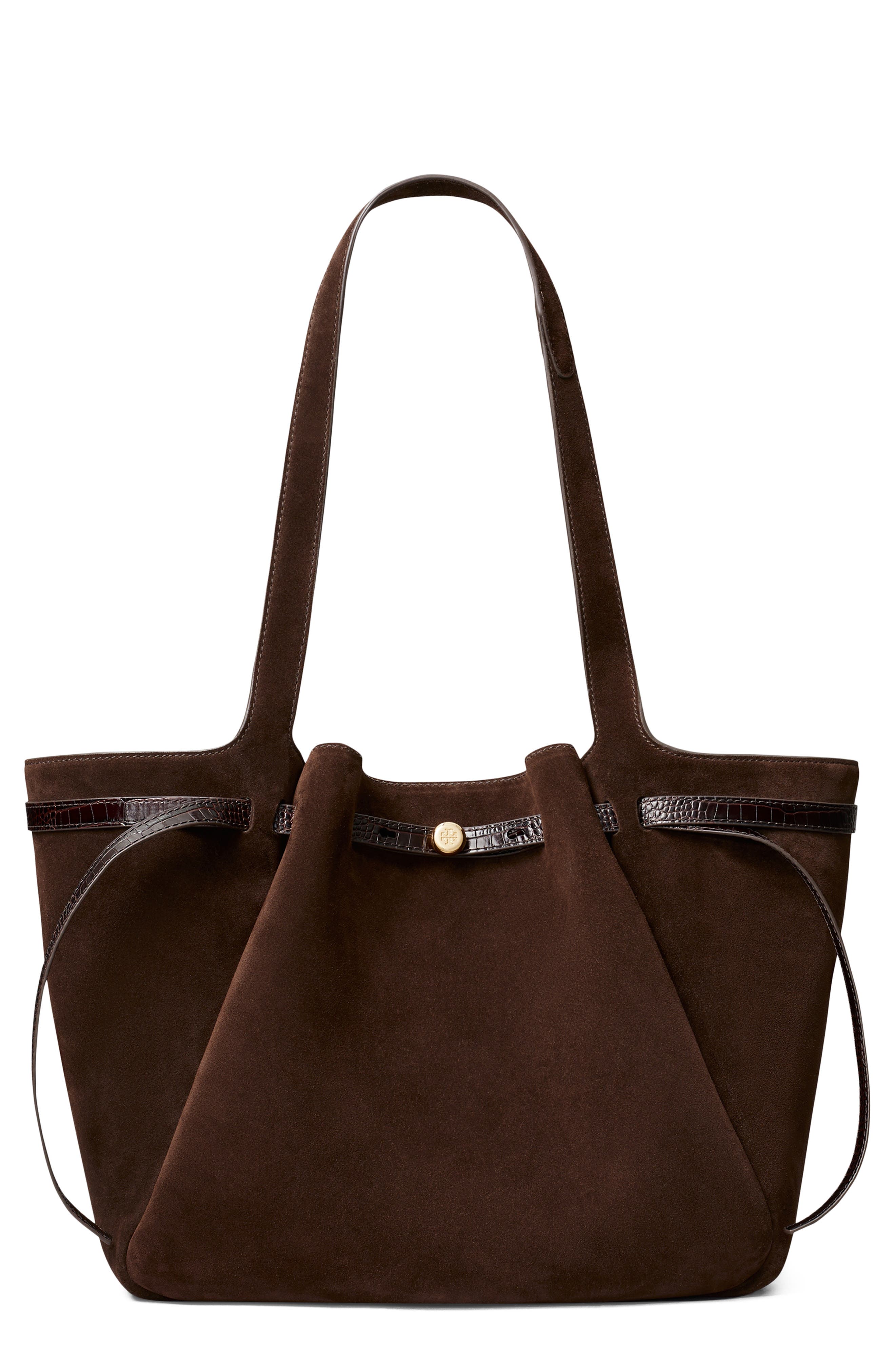Romy Suede Tote, Main, color, DARK COCOA