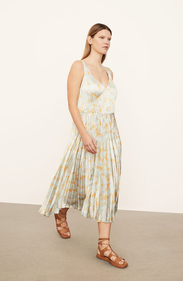 Vince Lotus Pleated Slipdress, Alternate, color, Warm Sand