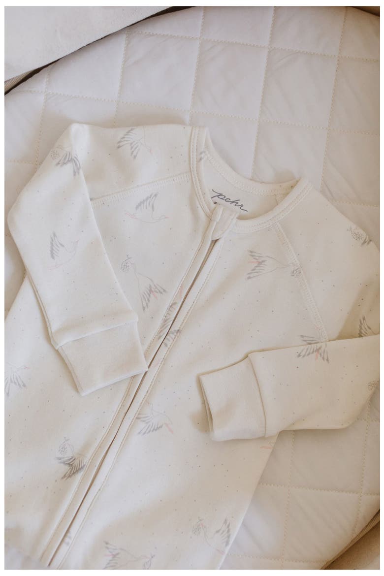 Stork Zip Oganic Cotton Footie, Alternate, color, IVORY